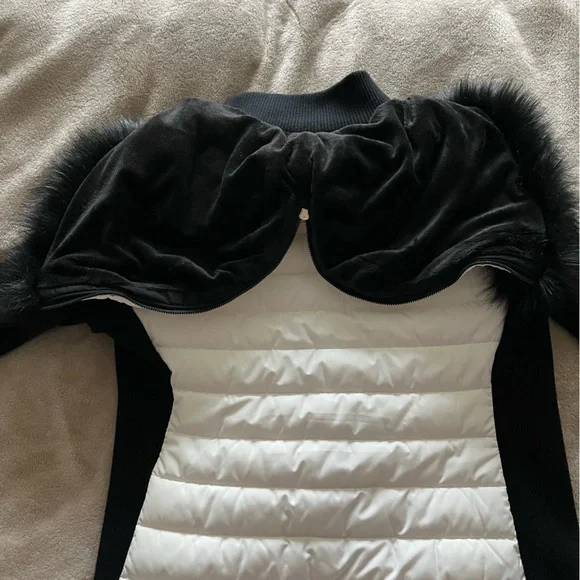 Women's Calvin Klein Black and White Fur Collar Jacket - Picture 2 of 5